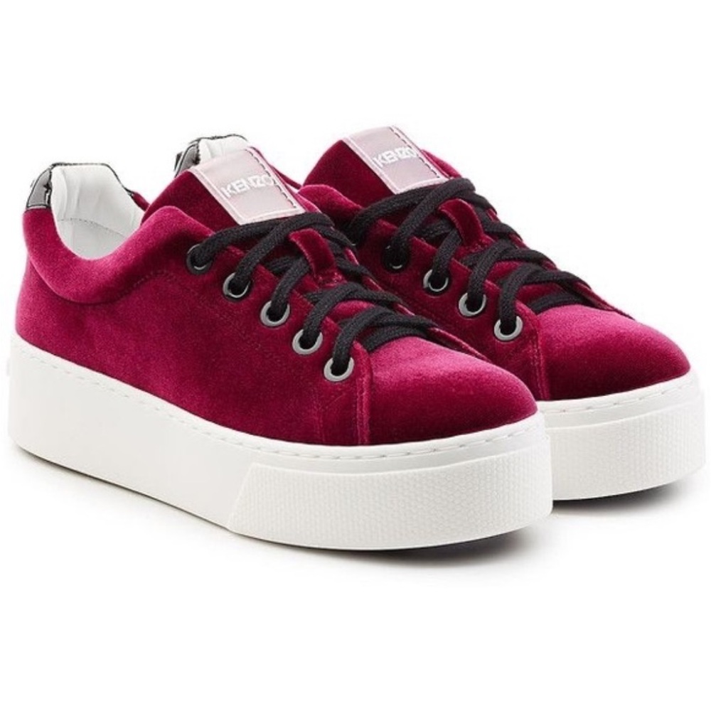 Women's Kenzo Burgundy Velour Velvet Platform Sneakers 38